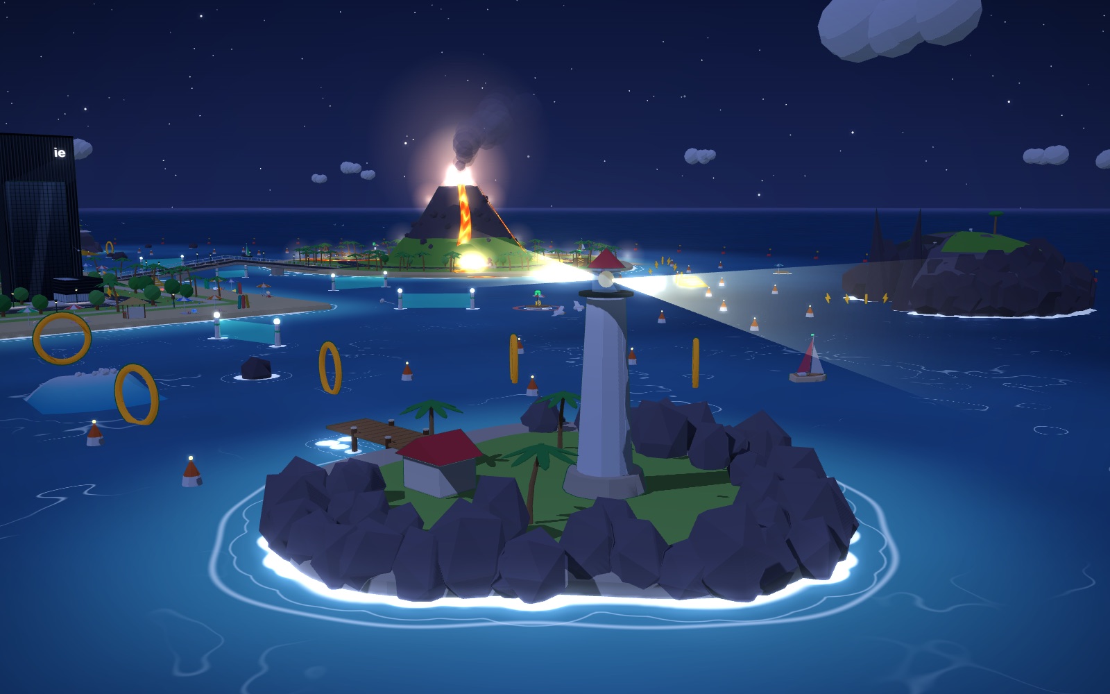 naiss island: the faro and the volcano at night