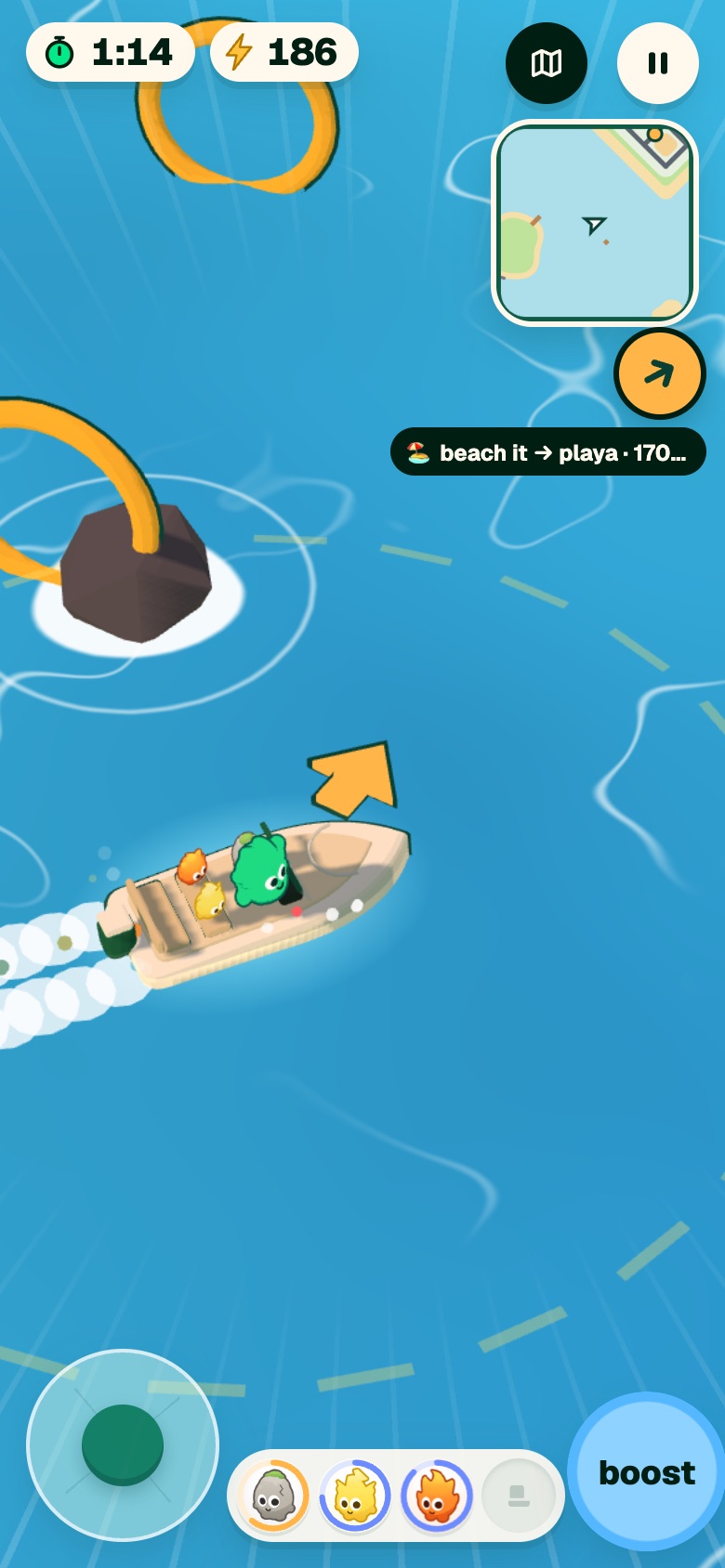 naiss island on a phone: the speedboat at sea with three riders aboard