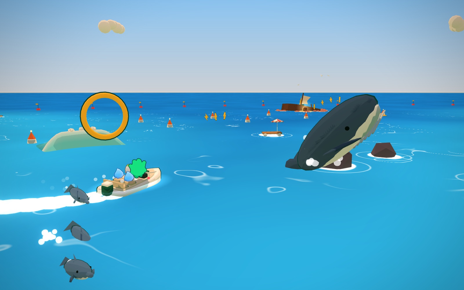 naiss island: a whale breaches next to the speedboat
